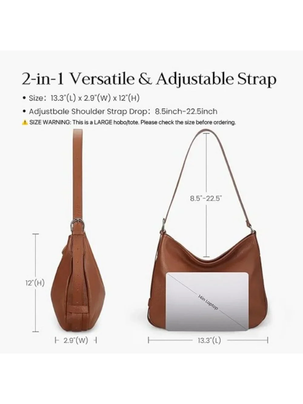 Vintage Genuine Leather Satchel Tote Bag for Women, Large Handbag & Crossbody